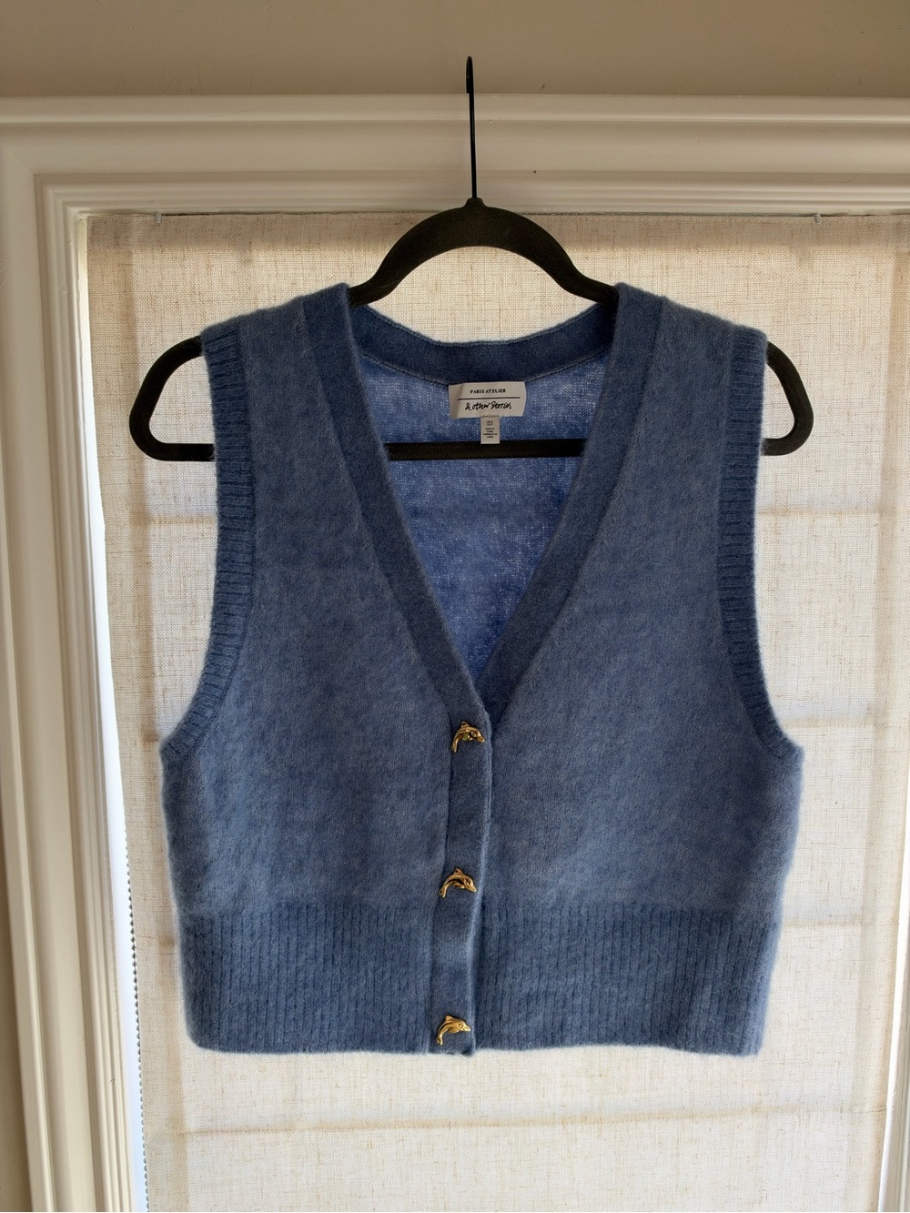 & Other Stories Powder Blue Wool-Blend V-Neck Cropped Vest